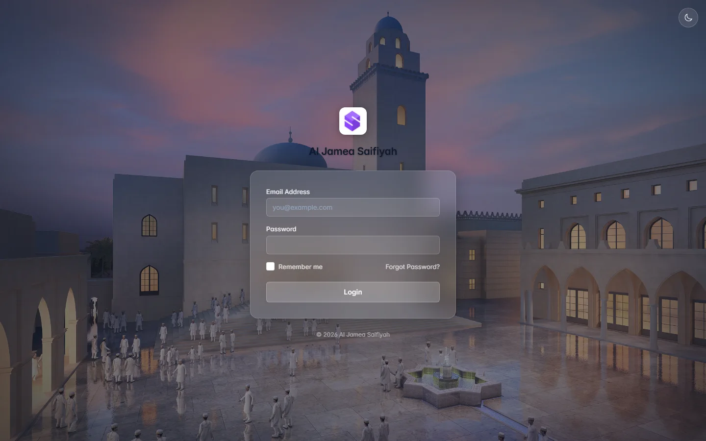 AJSN Facility Management System — login screen