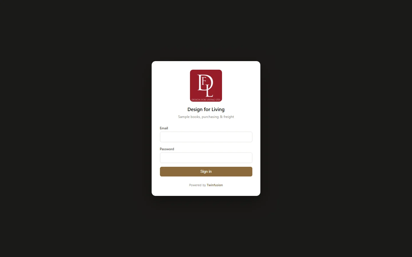 Design for Living — Catalogue, Procurement & Samples — login screen