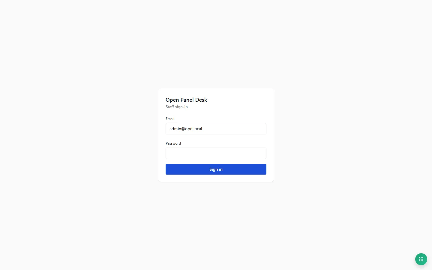 Open Panel Desk — login screen