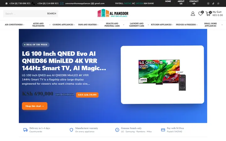 Al Mansoor website - live capture of the homepage