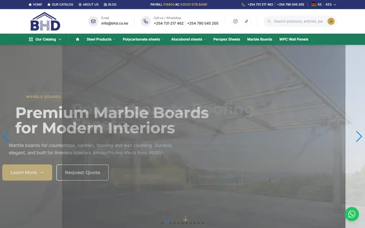 BHD website - live capture of the homepage