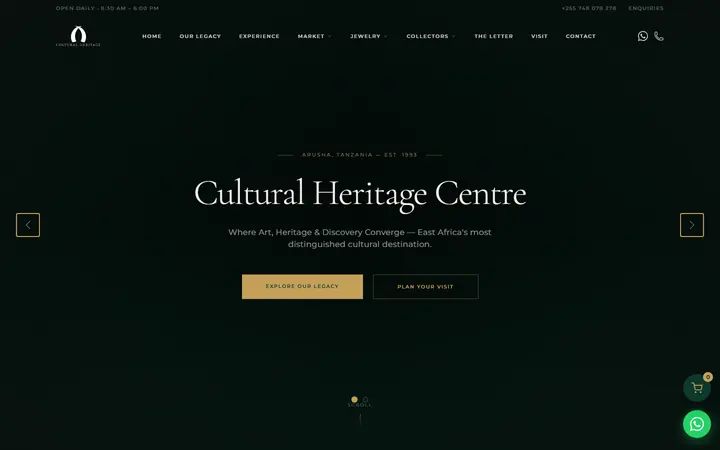 Cultural Heritage Tanzania website - live capture of the homepage