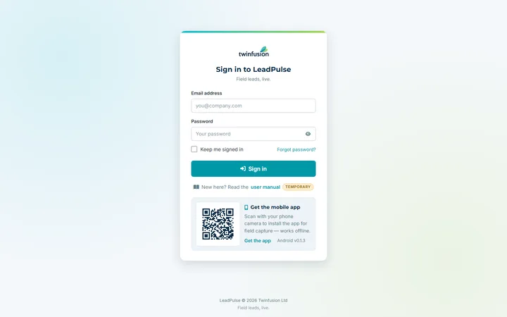 LeadPulse — login screen