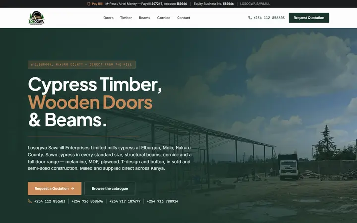 Losogwa Sawmills website - live capture of the homepage
