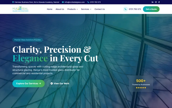 Mufaddal Glass website - live capture of the homepage