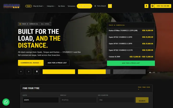 Mufamo Automotives website - live capture of the homepage
