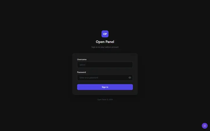Open Panel — login screen