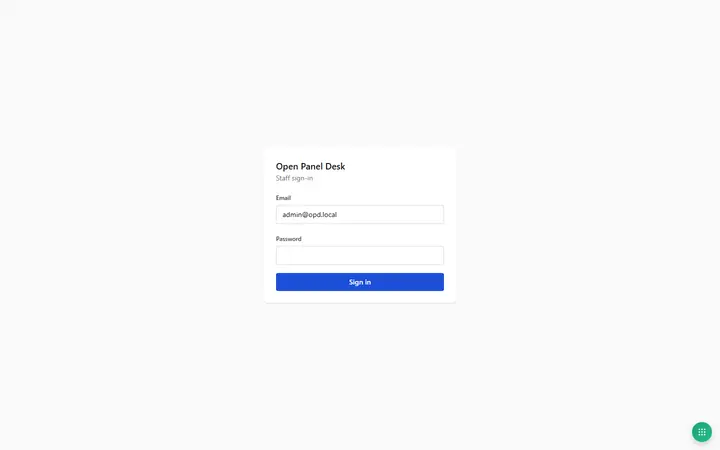Open Panel Desk — login screen