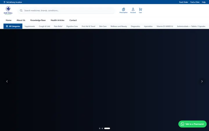 Our Mall Pharmacy website - live capture of the homepage