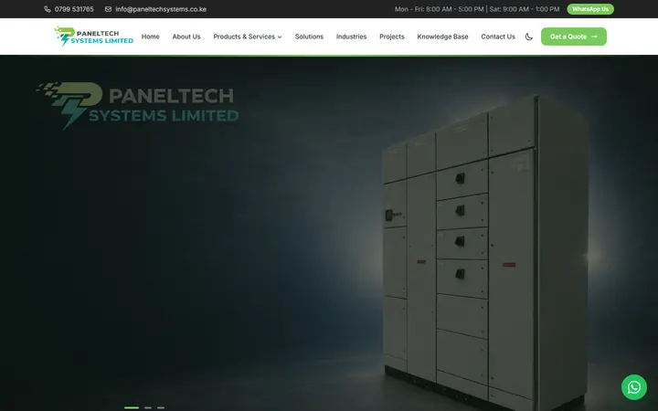 PanelTech Systems website - live capture of the homepage