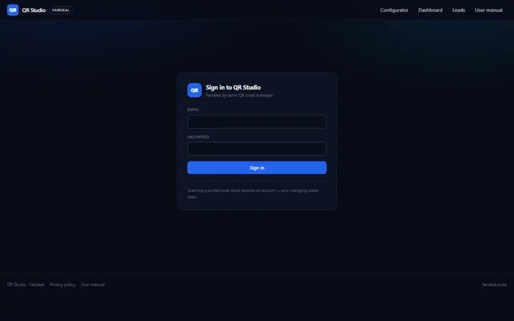 QR Studio — login screen