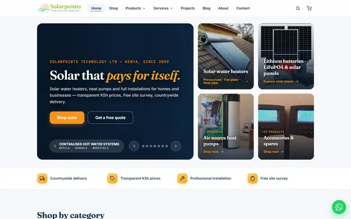 Solar Points website - live capture of the homepage