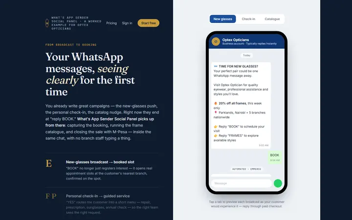 WhatsApp Sender & Social Panel — live capture